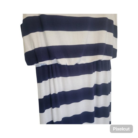 Style & Co Empire Waist Maxi Dress Navy Blue & White Women’s M - Picture 3 of 7